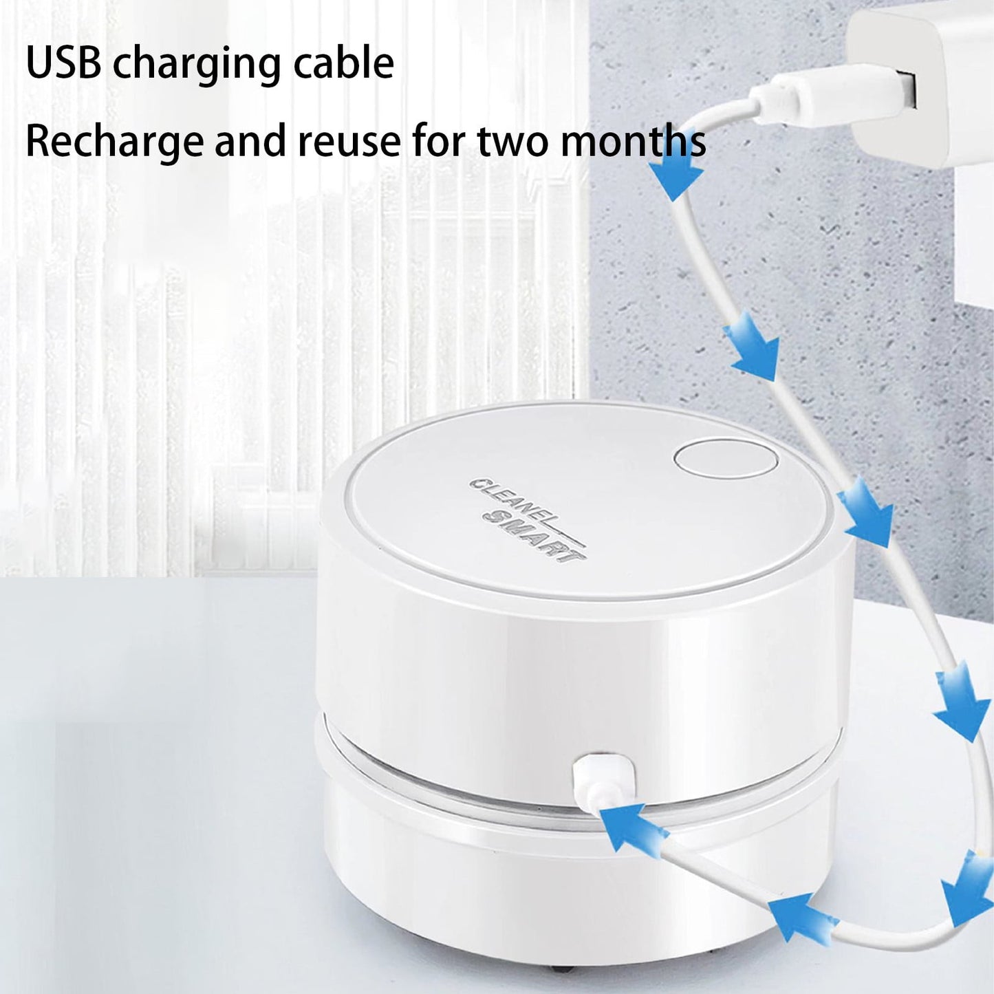 Back to School Chmadoxn Desk Vacuum Cleaner, 360 Degree Rotating Design, Mini Table Vacuum Improved Details USB Cordless Vacuum, Sucks up Tiny Items Crumbs for Desktop Drawer Countertop 2.5×3.2 in White