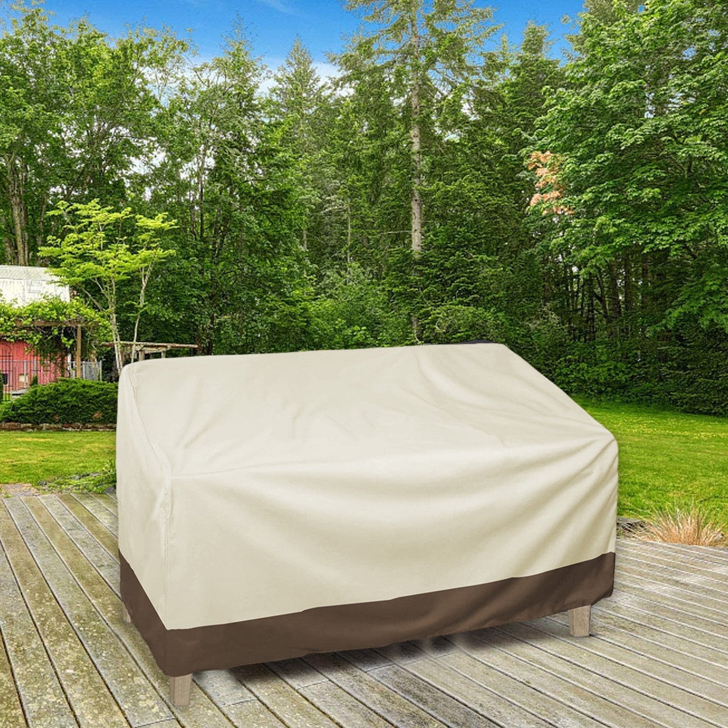 Kdkad Patio Benches Loveseat Covers, Heavy Duty Patio Deep Bench Loveseat Cover, Waterproof Outdoor Deep Sofa Cover, Lawn Patio Furniture Covers with Air Vent 57.9×31×32.7 in Beige