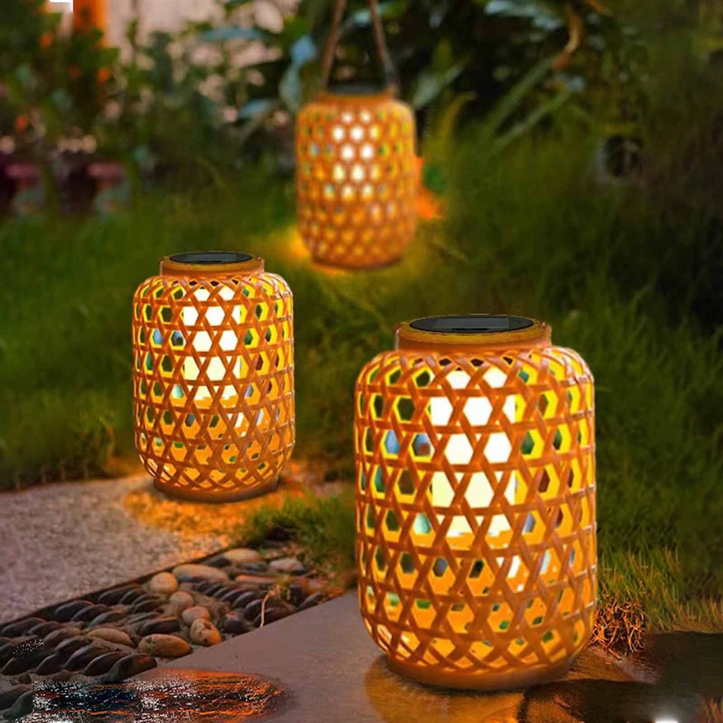 Kdkad Solar Lanterns Outdoor Hanging Lantern Lights, Hollowed-Out Metal Decor Lantern, LED Decorative Garden Light - Delicate Garden Decoration For Patio(1pack)