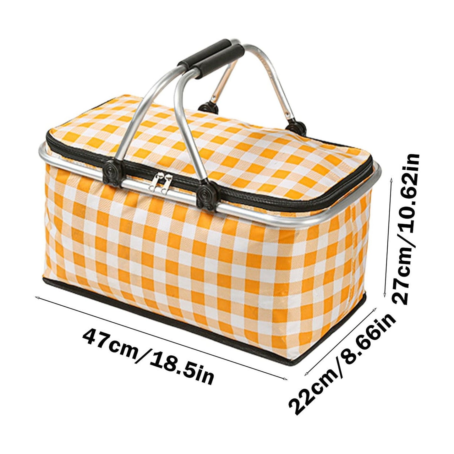 Kdkad Picnic Basket, Collapsible Shopping Basket with Lid Large Market Basket with Handles Reusable Folding Grocery Basket Insulated Cooler Bag for Picnic Travel 18.5×8.7×10.6 in Green