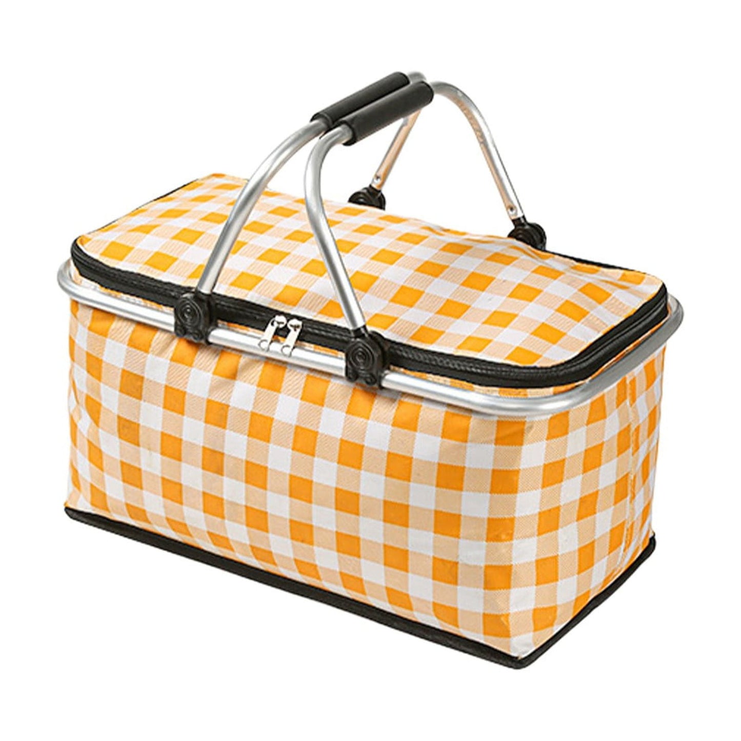 Kdkad Picnic Basket, Collapsible Shopping Basket with Lid Large Market Basket with Handles Reusable Folding Grocery Basket Insulated Cooler Bag for Picnic Travel 18.5×8.7×10.6 in Pink