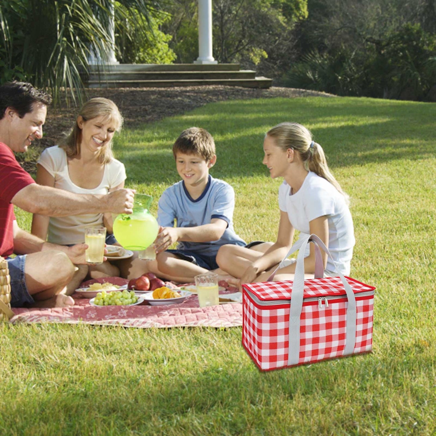 Darzheoy Large Picnic Basket Shopping Basket Camping Picnic Basket Travel Picnic Bag Portable Bento Bag Thermal Insulation Bag Red