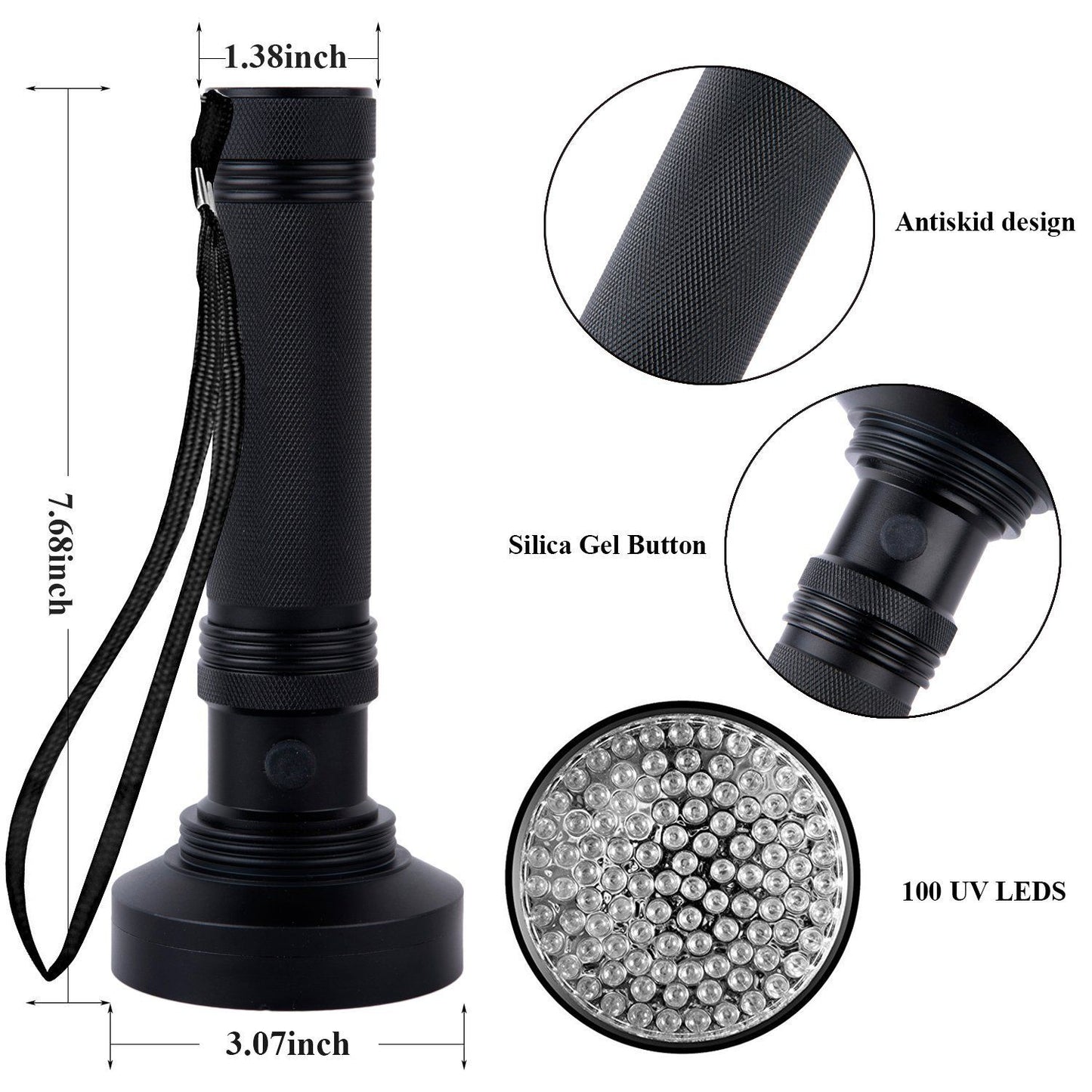 Ultraviolet Flashlights UV Detector, LED Flashlights  Pet Urine Detector for Cat Urine, Stains, Bed Bug, Batteries not Included (100-UV purple flashlight)
