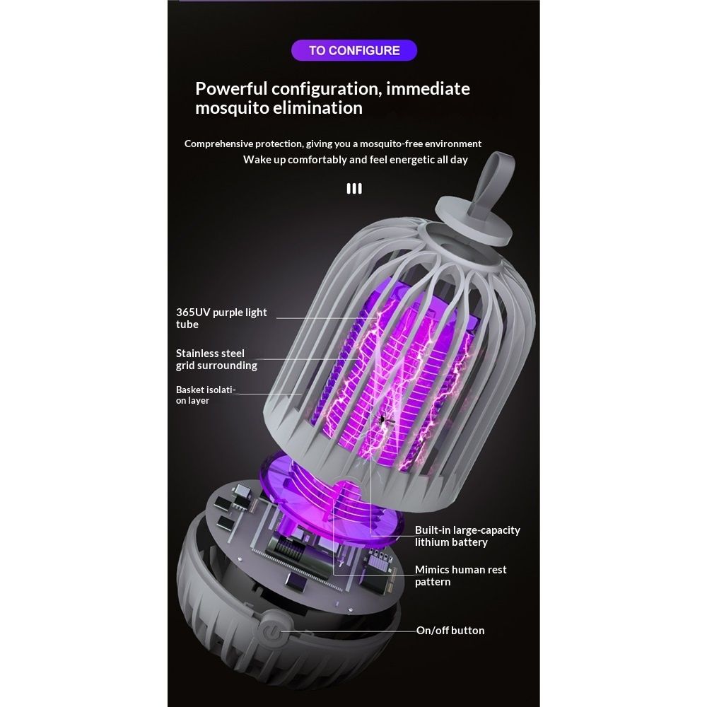 Indoor & Outdoor Rechargeable Fly Trap Mosquito Zapper with USB Power Supply, Powerful Electric Mosquito Trap Portable Dual-Function, Gray