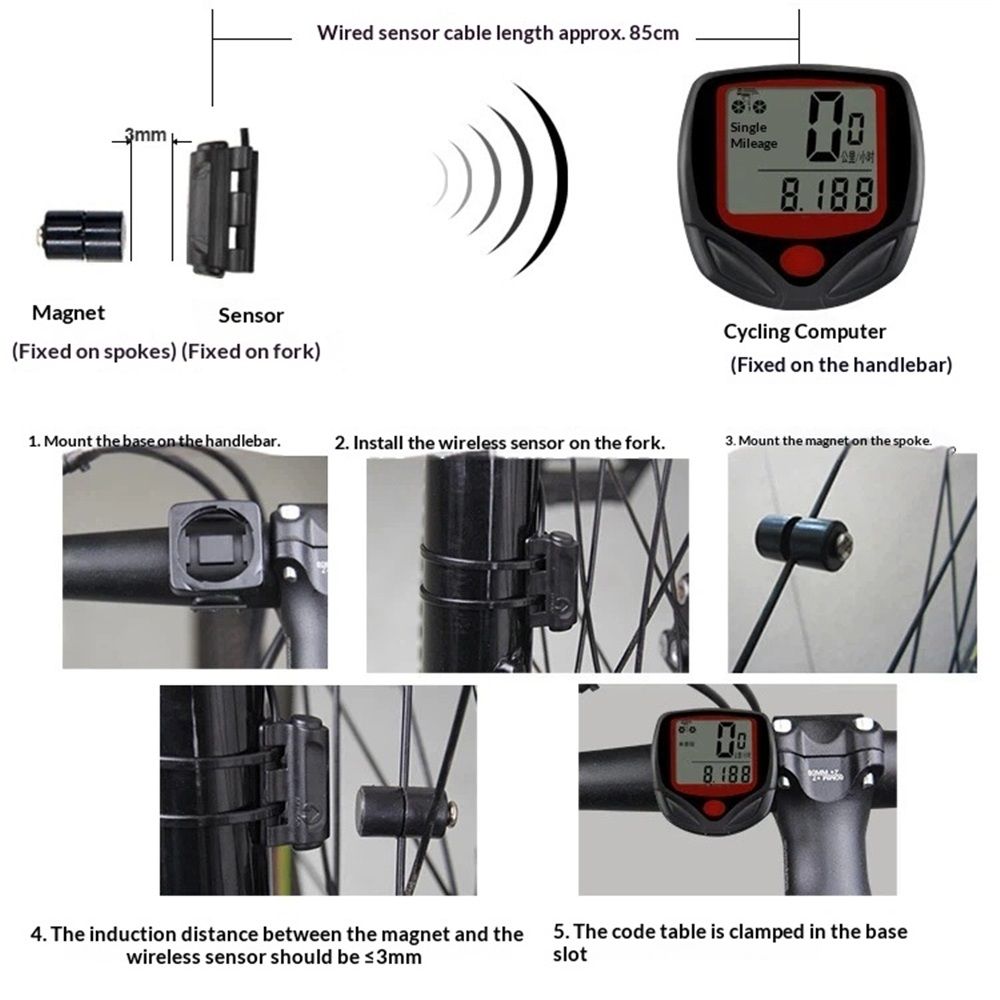 Bicycle Speedometer Odometer Wireless Cycling Computers Waterproof Cycle Bike Computer with LCD Display & Multi-Functions