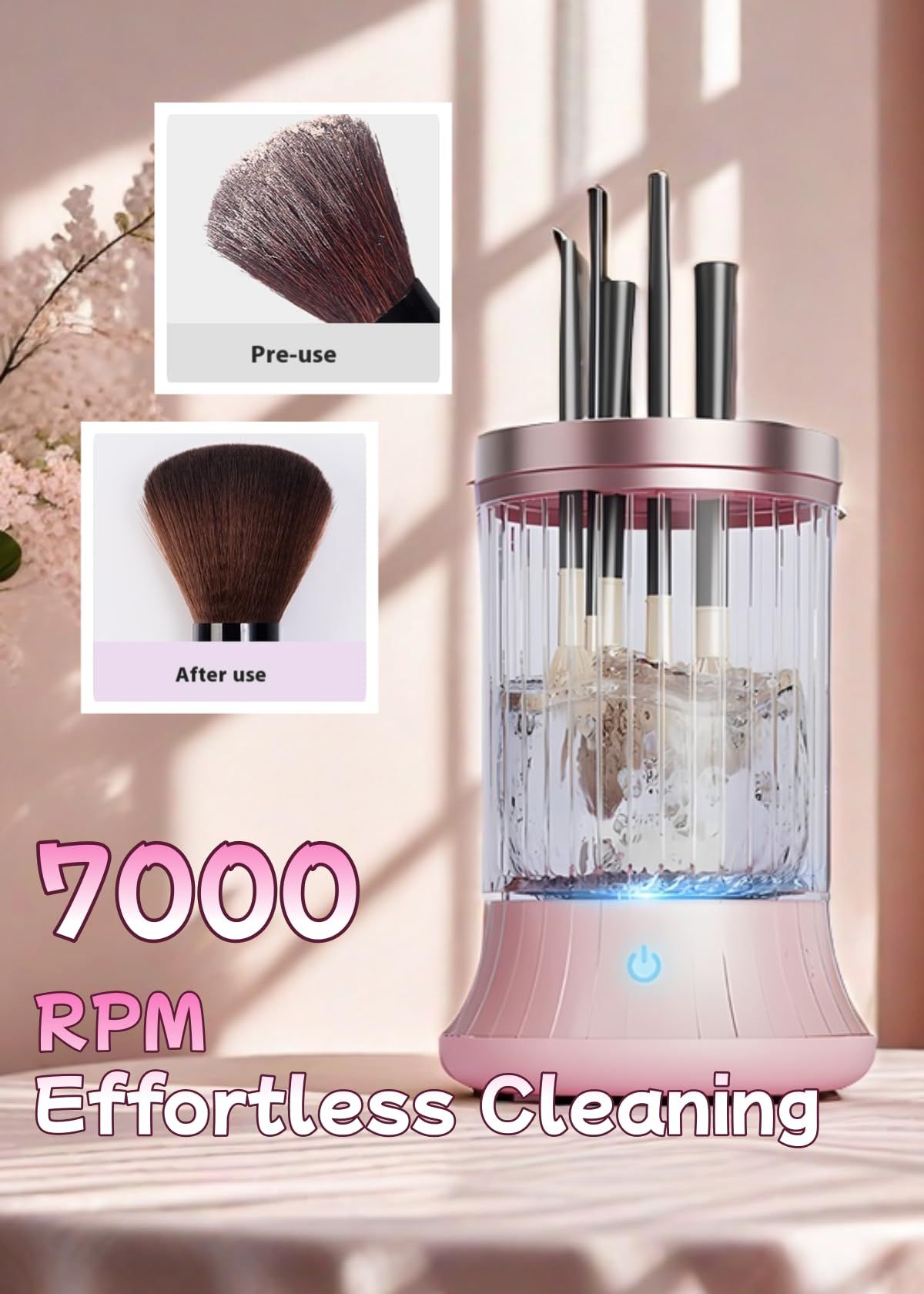Electric Makeup Brush Cleaner, , Automatic Spinning Cosmetic Brush Cleaner One-Click Operation, Auto-Rotating Brush Cleaner for Any Makeup Brushes（USB）pink