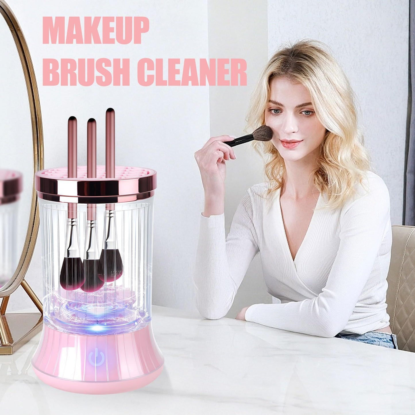 Electric Makeup Brush Cleaner, , Automatic Spinning Cosmetic Brush Cleaner One-Click Operation, Auto-Rotating Brush Cleaner for Any Makeup Brushes（USB）pink