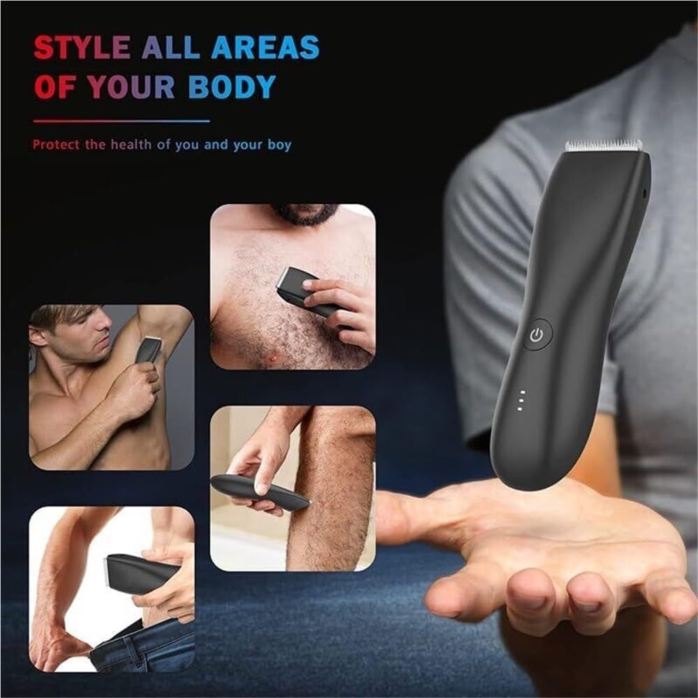 Body Hair Trimmer & Electric Shaver for Men and Women for Pubic Hair, Chest, Legs & Bikini Line, Waterproof & Rechargeable, （7800 Black Bottom）