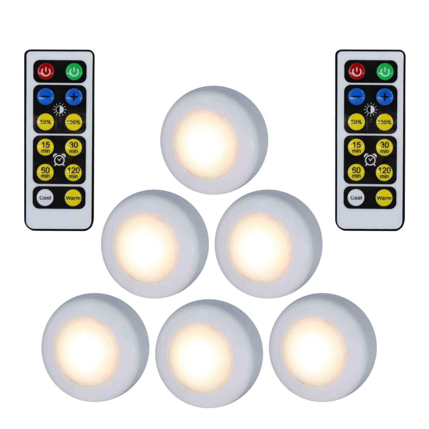 Closet Lights Battery Operated, Push Button, Tap, Press, LED with Remote Controll, Dimmable, Stick on Lights for Cabinet Counter Shelf (Six lights and two remote controls,Battery not included)