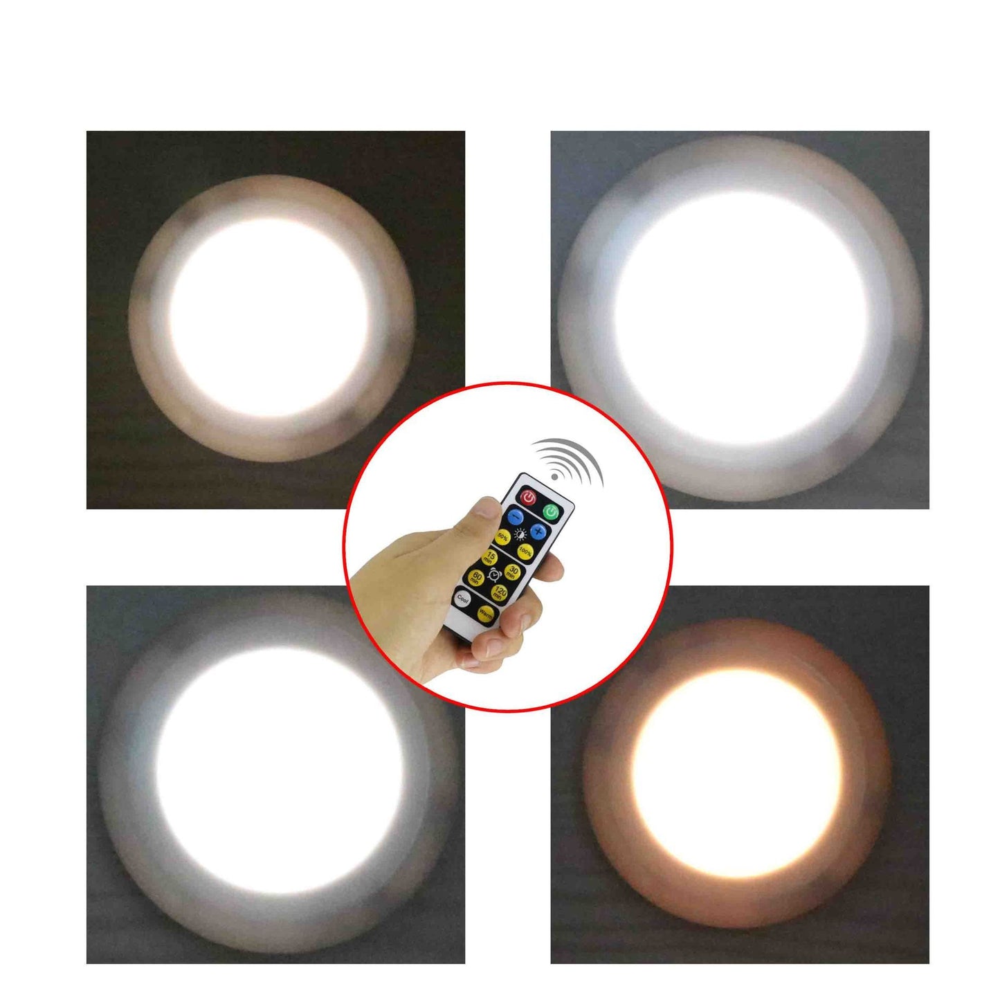 Closet Lights Battery Operated, Push Button, Tap, Press, LED with Remote Controll, Dimmable, Stick on Lights for Cabinet Counter Shelf (Six lights and two remote controls,Battery not included)