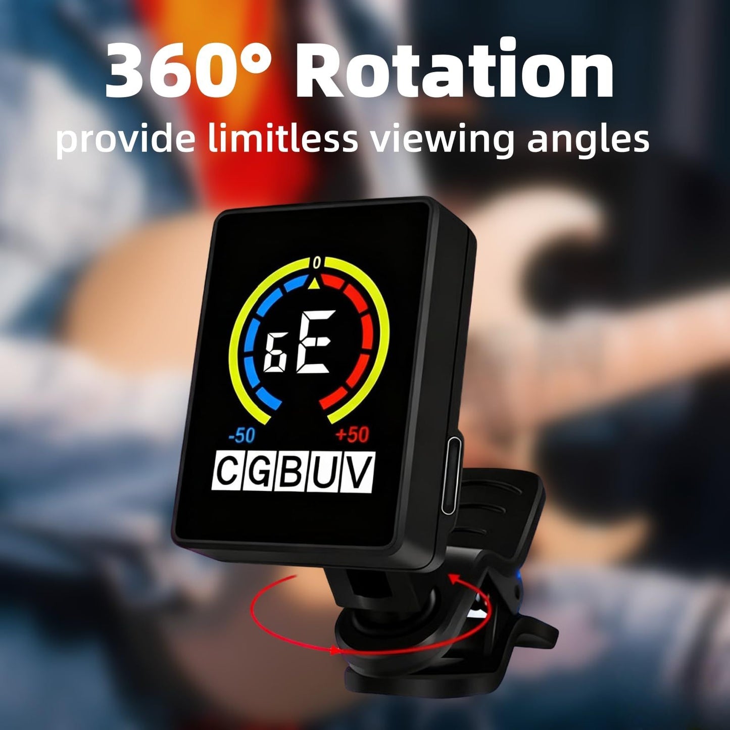 Professional Clip-On Tuner for Guitar, Bass, Ukulele, Violin, Mandolin, Banjo & All Instruments, Fast & Accurate Chromatic Tuning with Multi-Key Modes, Black