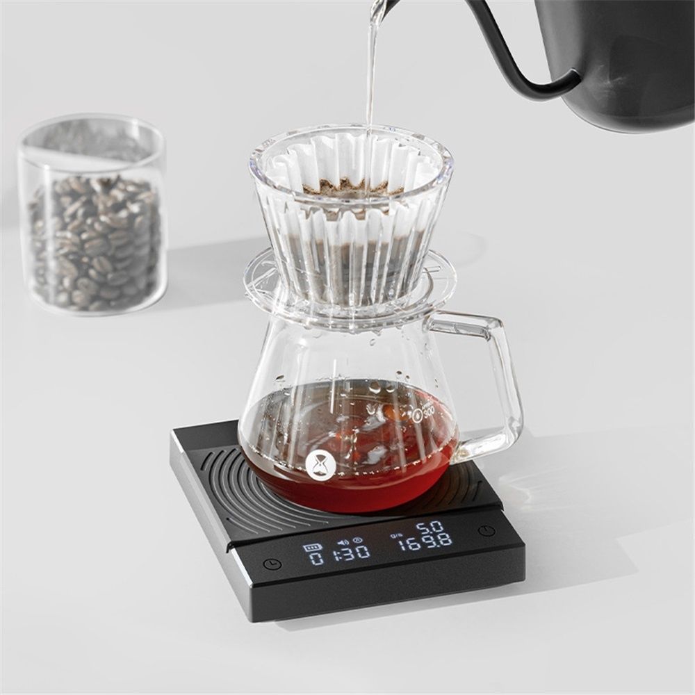 Coffee Scale Electronic Espresso Scale with Water Flow Rate and Timer Function, Free Switching of Ounce/kg Units, Digital Scale for Kitchen/Baking/Cooking, Black