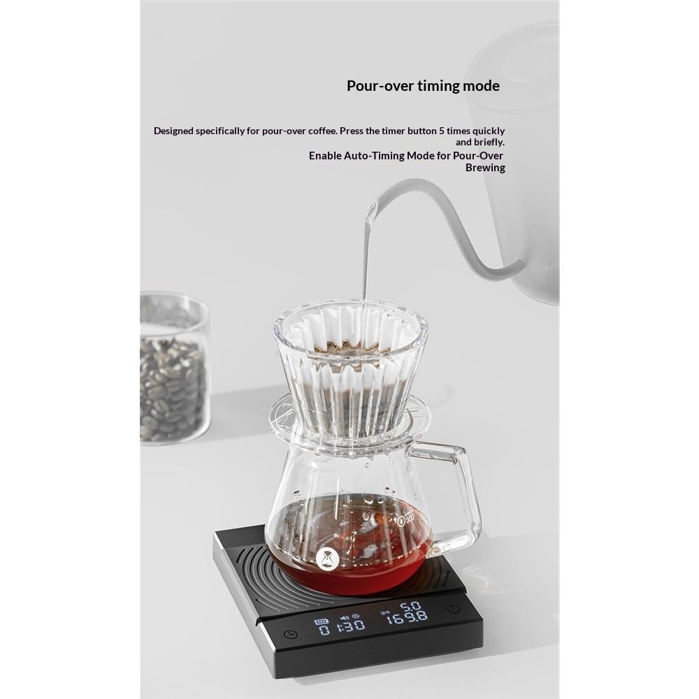 Coffee Scale Electronic Espresso Scale with Water Flow Rate and Timer Function, Free Switching of Ounce/kg Units, Digital Scale for Kitchen/Baking/Cooking, Black