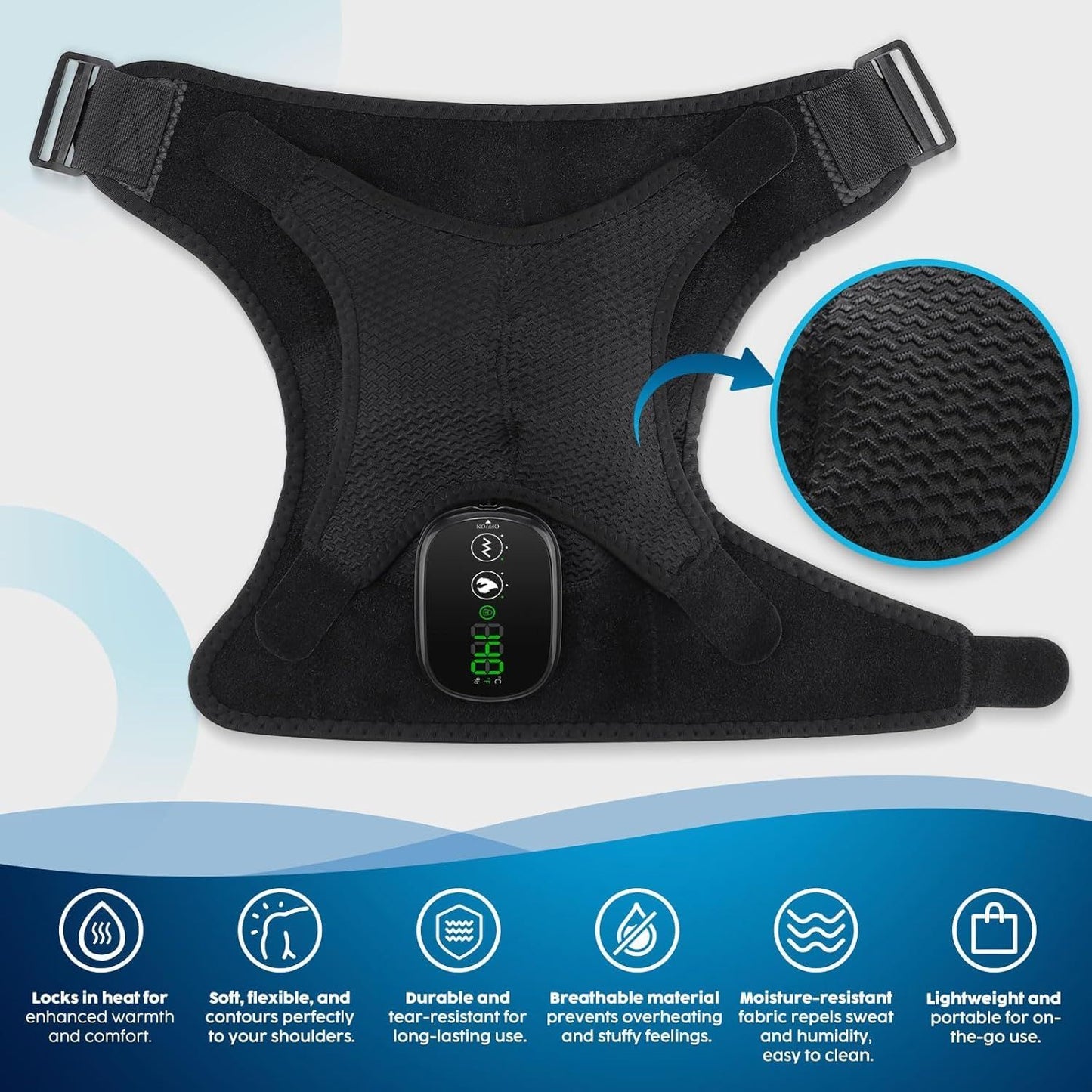 Cordless Heated Shoulder Massager Wrap, Portable Shoulder Brace Heating Pad with 3 Heat for Pain Cuff Frozen Relief Deep Tissue Warmer Gift for Men Women