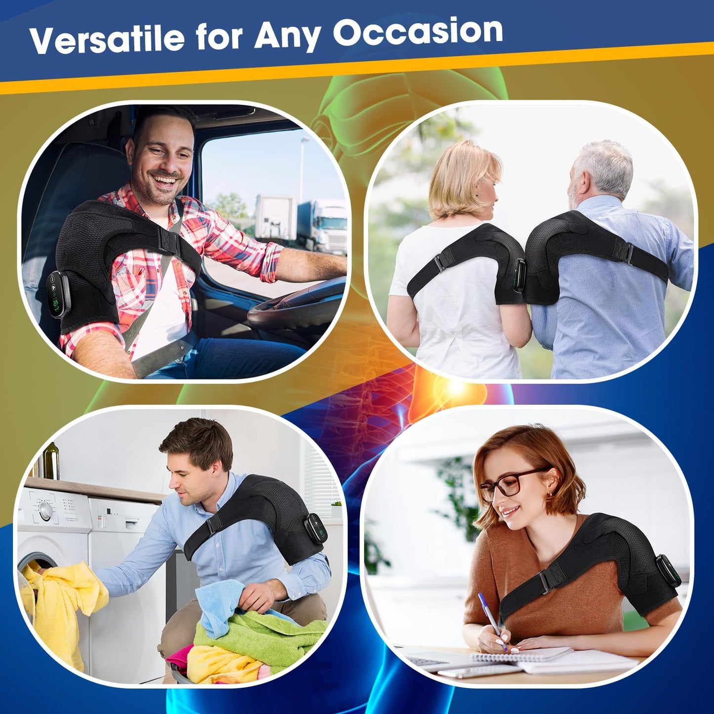 Cordless Heated Shoulder Massager Wrap, Portable Shoulder Brace Heating Pad with 3 Heat for Pain Cuff Frozen Relief Deep Tissue Warmer Gift for Men Women