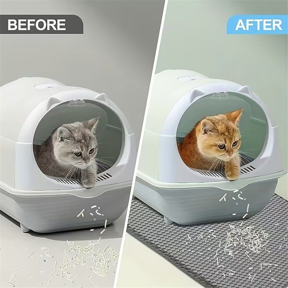 Cat Litter Mat Large Cat Litter Trapping Mat 30x30cm Double Layer Urine and Water Proof Kitty Litter Box Mat  grey