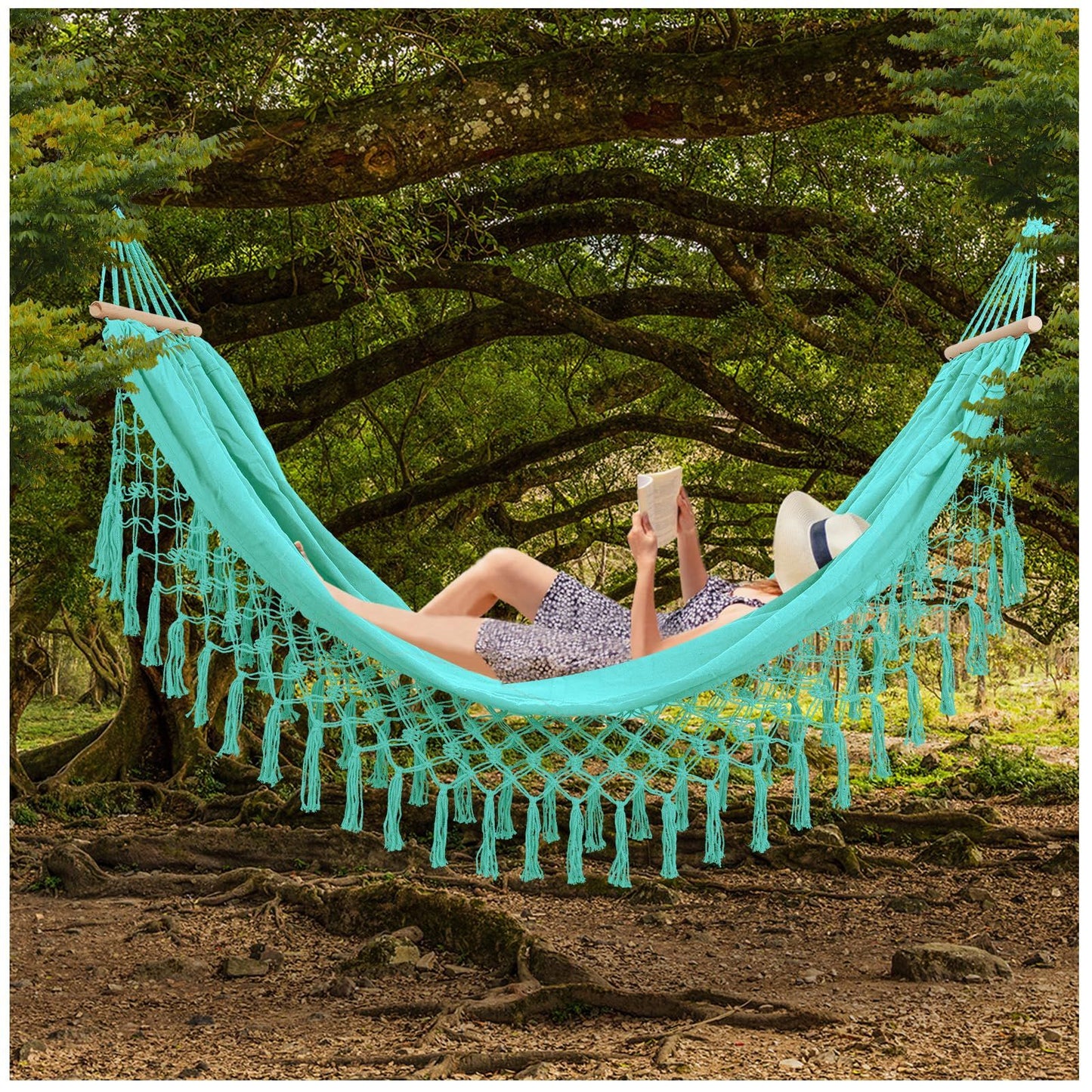 Beautiful Boho Style Hammock -Camping， Portable 2 Person Hammock, for Suitable for Backpacking, Patio, Beach, Backyard, Outdoor, Garden,Wedding Decor