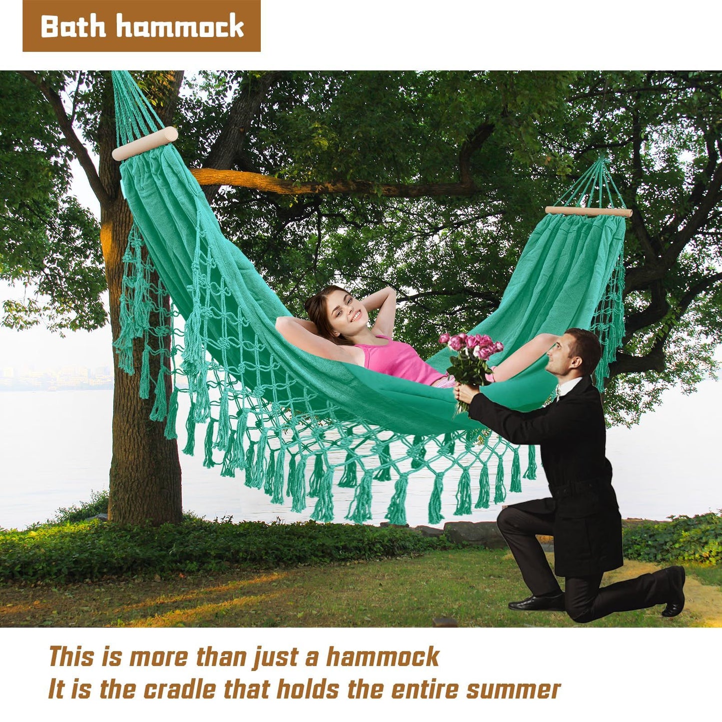 Beautiful Boho Style Hammock -Camping， Portable 2 Person Hammock, for Suitable for Backpacking, Patio, Beach, Backyard, Outdoor, Garden,Wedding Decor