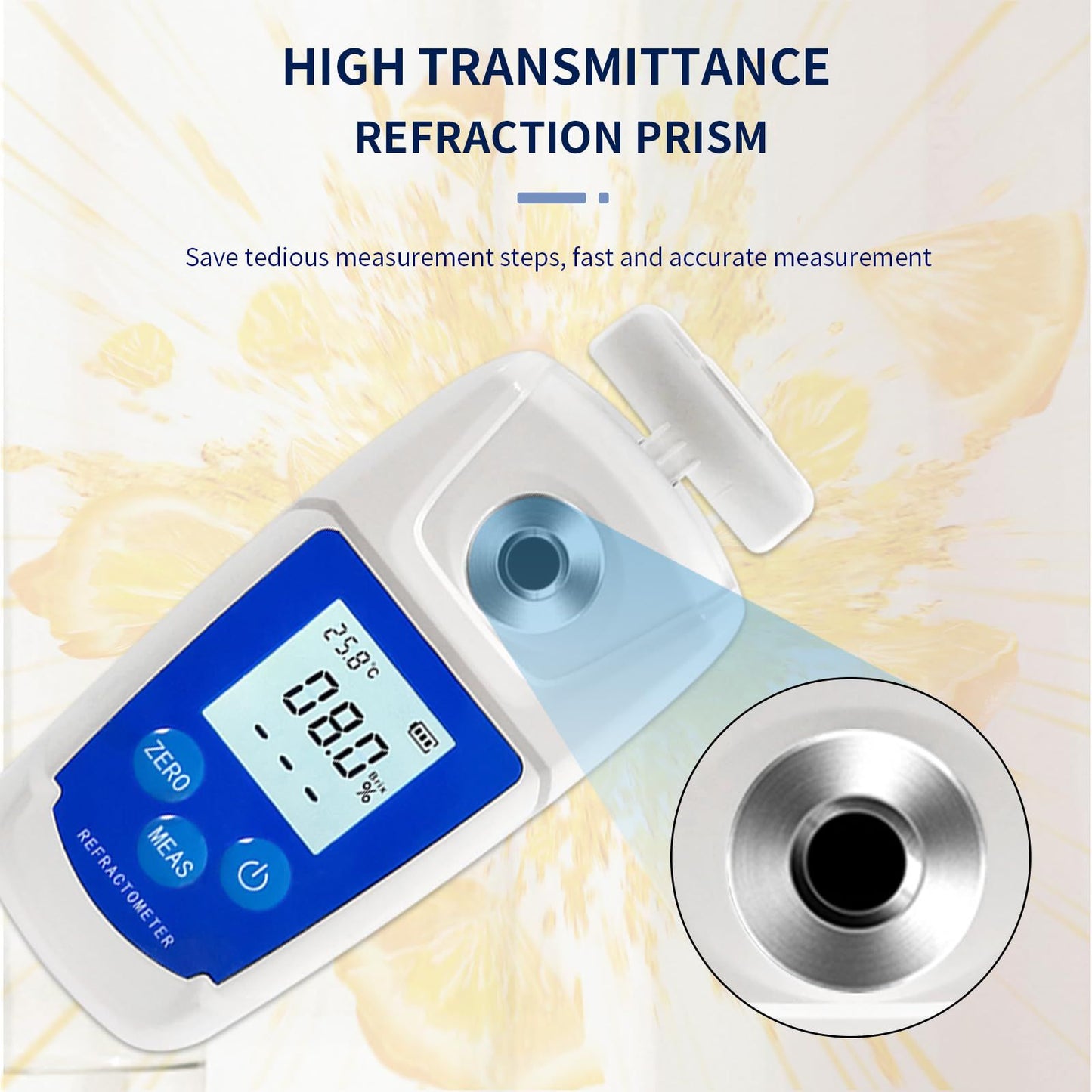 Digital Brix Refractometer  brix Meter Refractometer Automatic Temperature Compensation Brix Refractometer Range 0-55%，±0.1% Precision for Fruit Juice Coffee