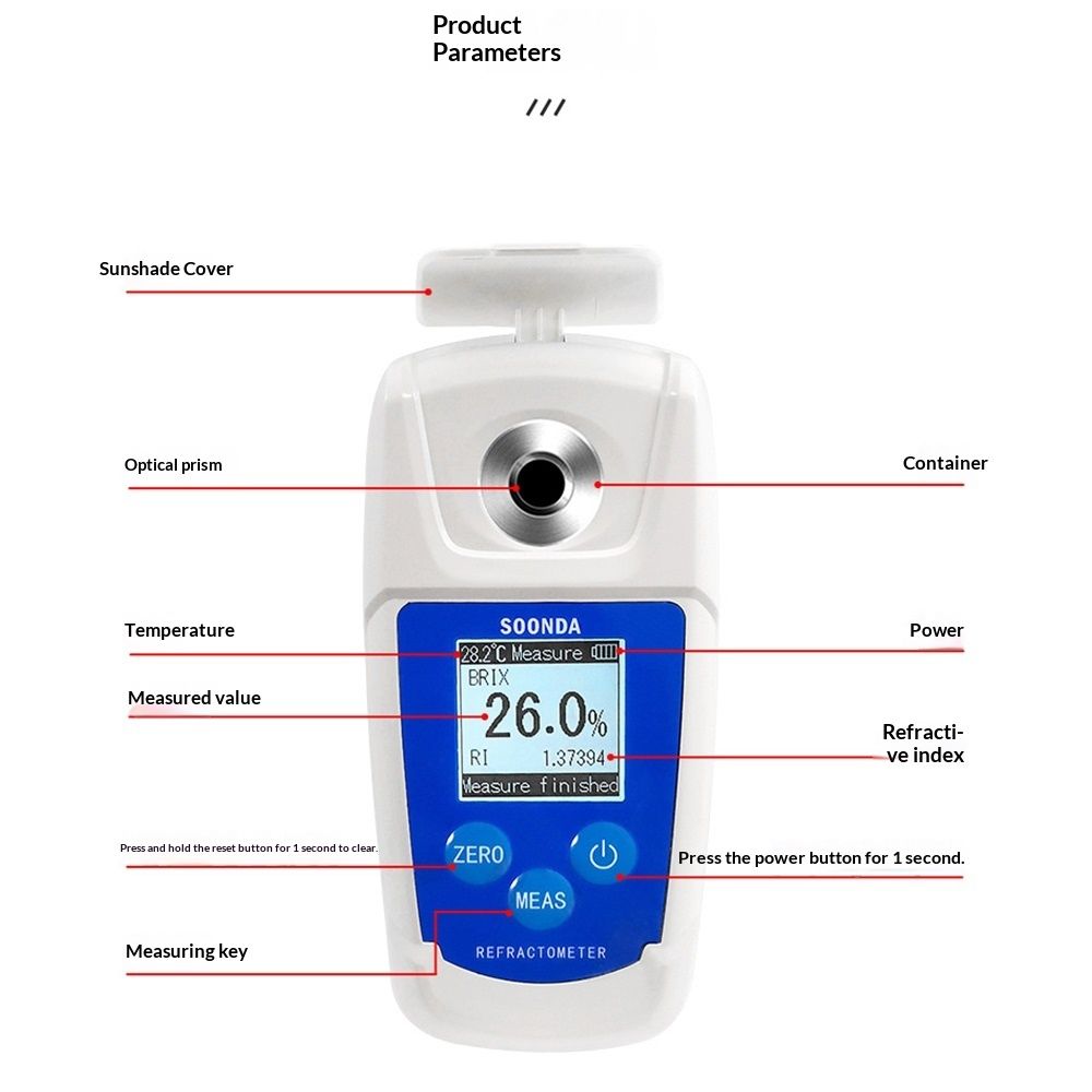 Digital Brix Refractometer  brix Meter Refractometer Automatic Temperature Compensation Brix Refractometer Range 0-55%，±0.1% Precision for Fruit Juice Coffee