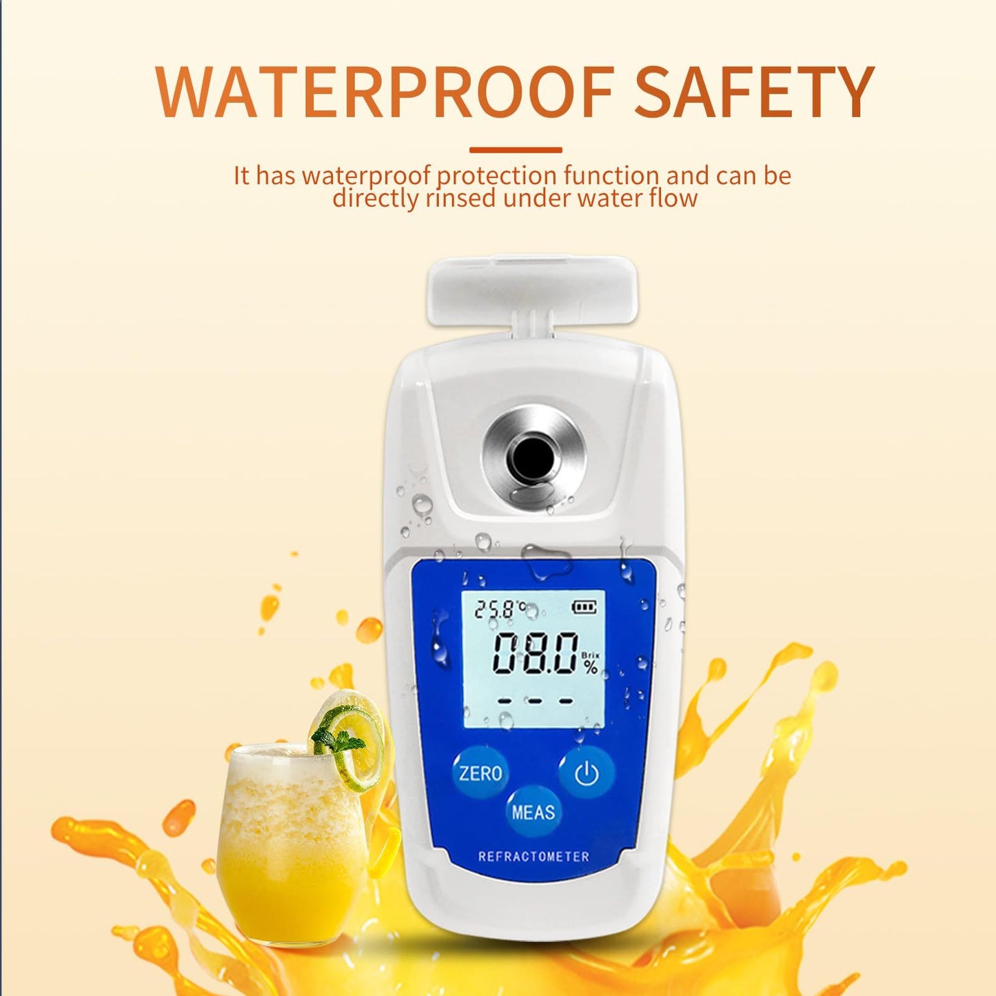 Digital Brix Refractometer  brix Meter Refractometer Automatic Temperature Compensation Brix Refractometer Range 0-55%，±0.1% Precision for Fruit Juice Coffee