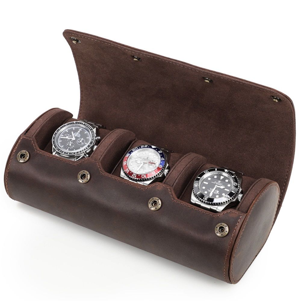 3 Watch Travel Case- Classic Leather Watch Case With Perfect Texture.Portable Watch Roll Or Organizer For Storage And Display. Luxury Gifts For Men, All Handmade by Artisans.