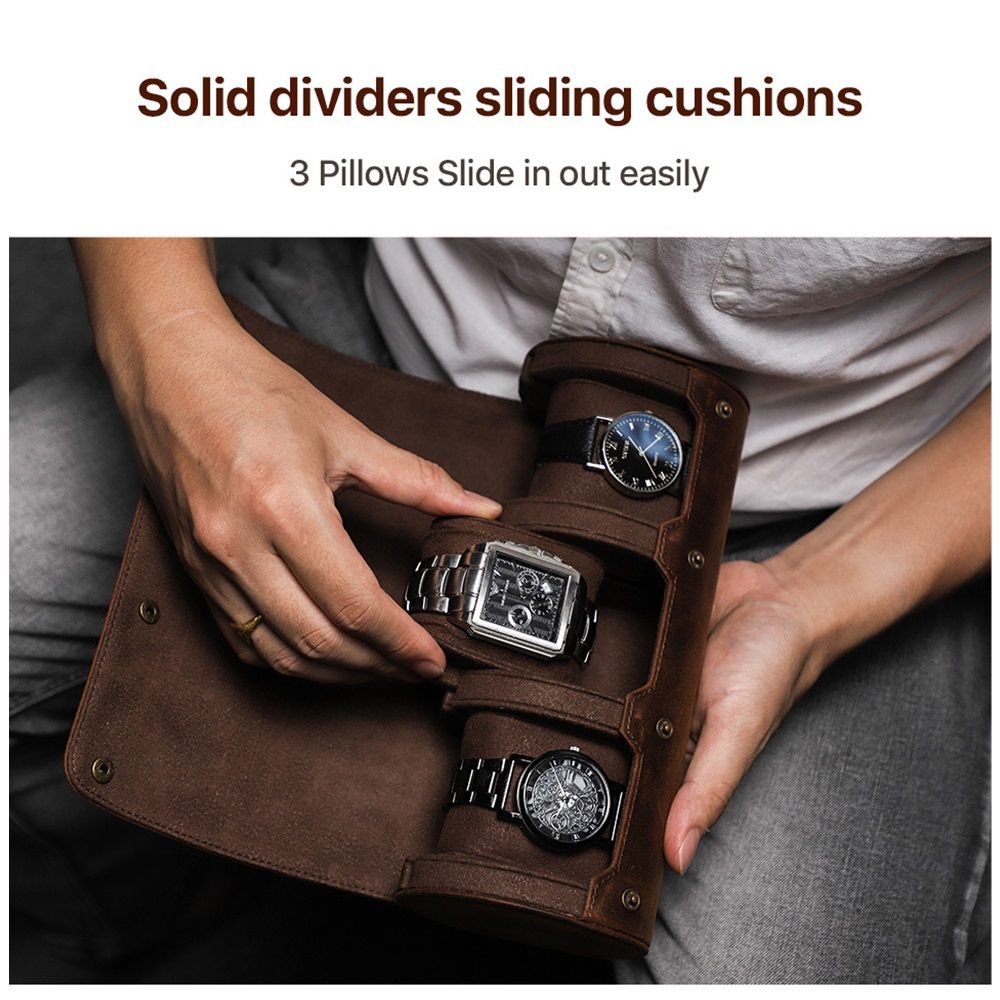 3 Watch Travel Case- Classic Leather Watch Case With Perfect Texture.Portable Watch Roll Or Organizer For Storage And Display. Luxury Gifts For Men, All Handmade by Artisans.