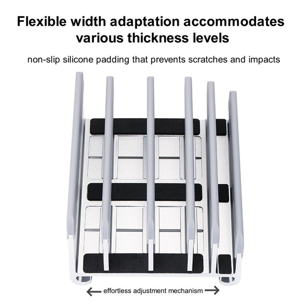 Adjustable Laptop Stand - Fits 5 Devices, Modern Design, Tool Free Adjustment, Protective & Stable | Grey (Grey, 5 Slots)