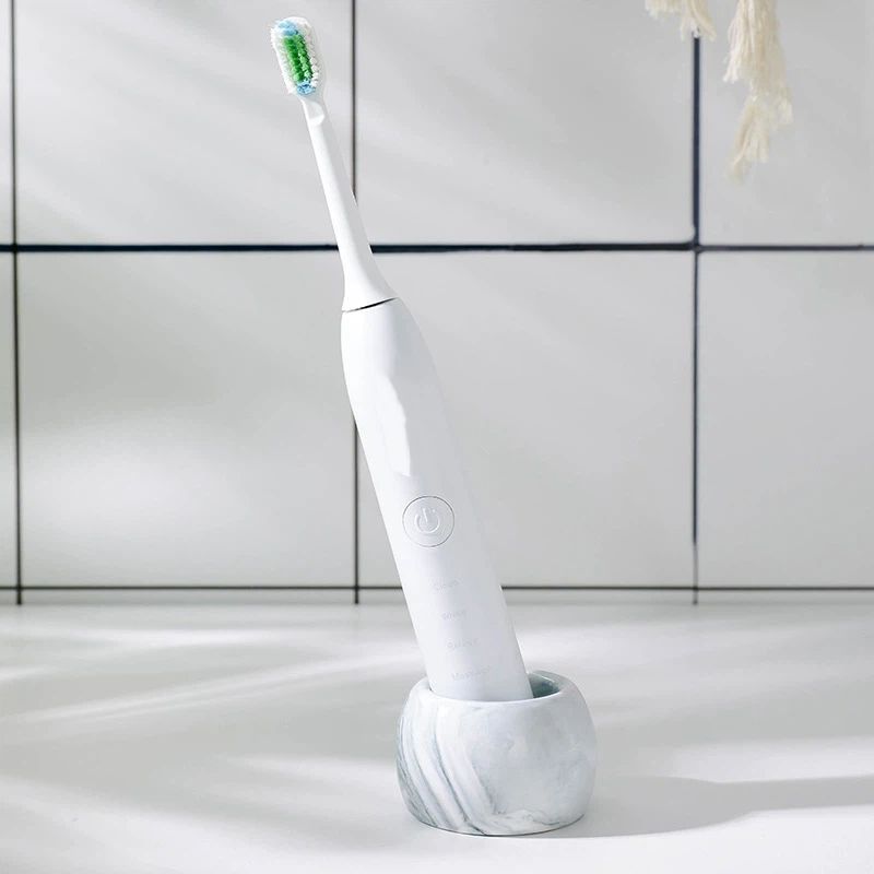 Small Ceramic Electric Toothbrush Holder Stand for Bathroom Vanity Countertop,Set of 2,Grey & White（6*4cm）