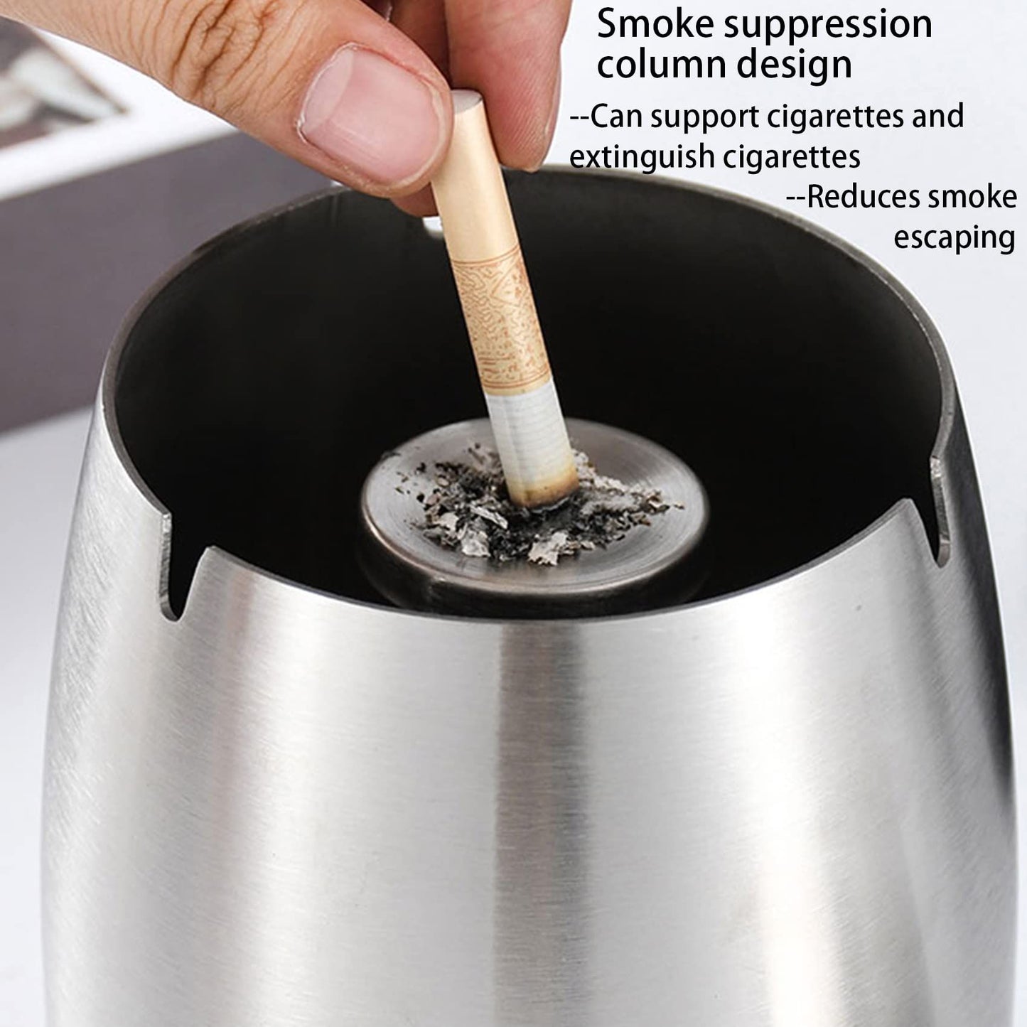 Outdoor Ashtray with Lid for Cigarettes,Stainless Steel Windproof/Rainproof Heavy Hidden Ashtray for Outside Patio Home Table Decor
