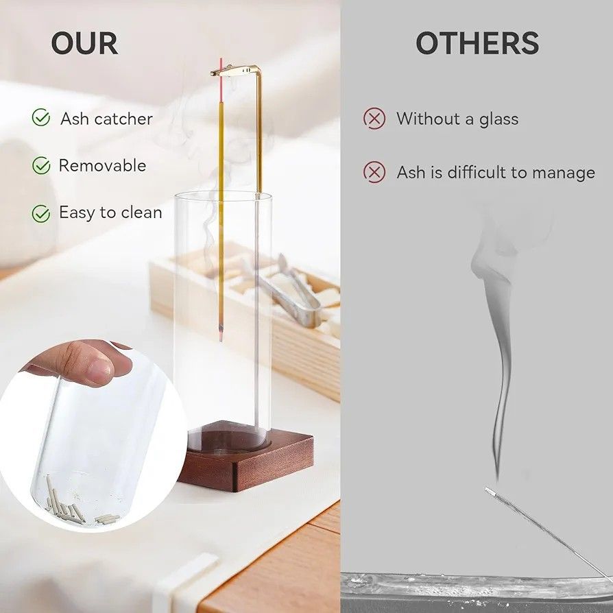 2 Pack Incense Holder for Sticks, Insence-Stick Holder Ash Catcher with Removable Glass [Anti-Ash Flying], Mess-Free Incense Burner, Perfect for Meditation Yoga Relaxation, Home Decor