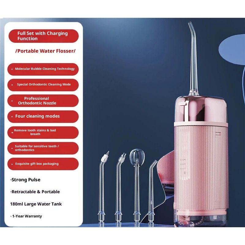 Mini Water Flosser for Travel, Ultra-Portable Cordless Oral Irrigator, IPX7 Waterproof 4 Modes, 180mL Teeth Cleaner for Tonsil Stones & Braces Care - Home & Travel