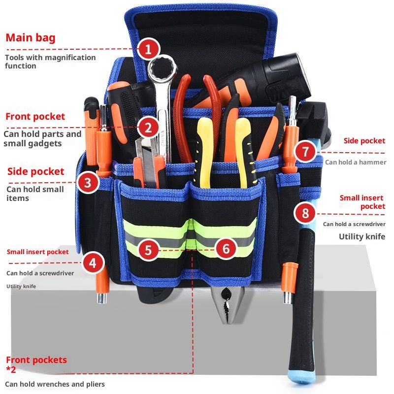 Tool Belt,600D Water-draining Oxford Cloth Tool Belts for Men,Electrician Tool Belt Widely Applied to Repairmen,Electrician,Carpenter,Construction (8 pockets)