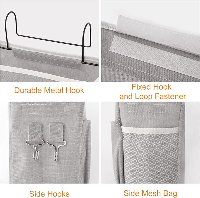 2-Pack Bedside Caddy, Bedside Hanging Storage Organizer for College Dorm Beds, Bunk Beds and Hospital Beds Rails, The Hanging Basket Can be Placed Magazine, Books, Phones,kettle, Glasses (Grey)