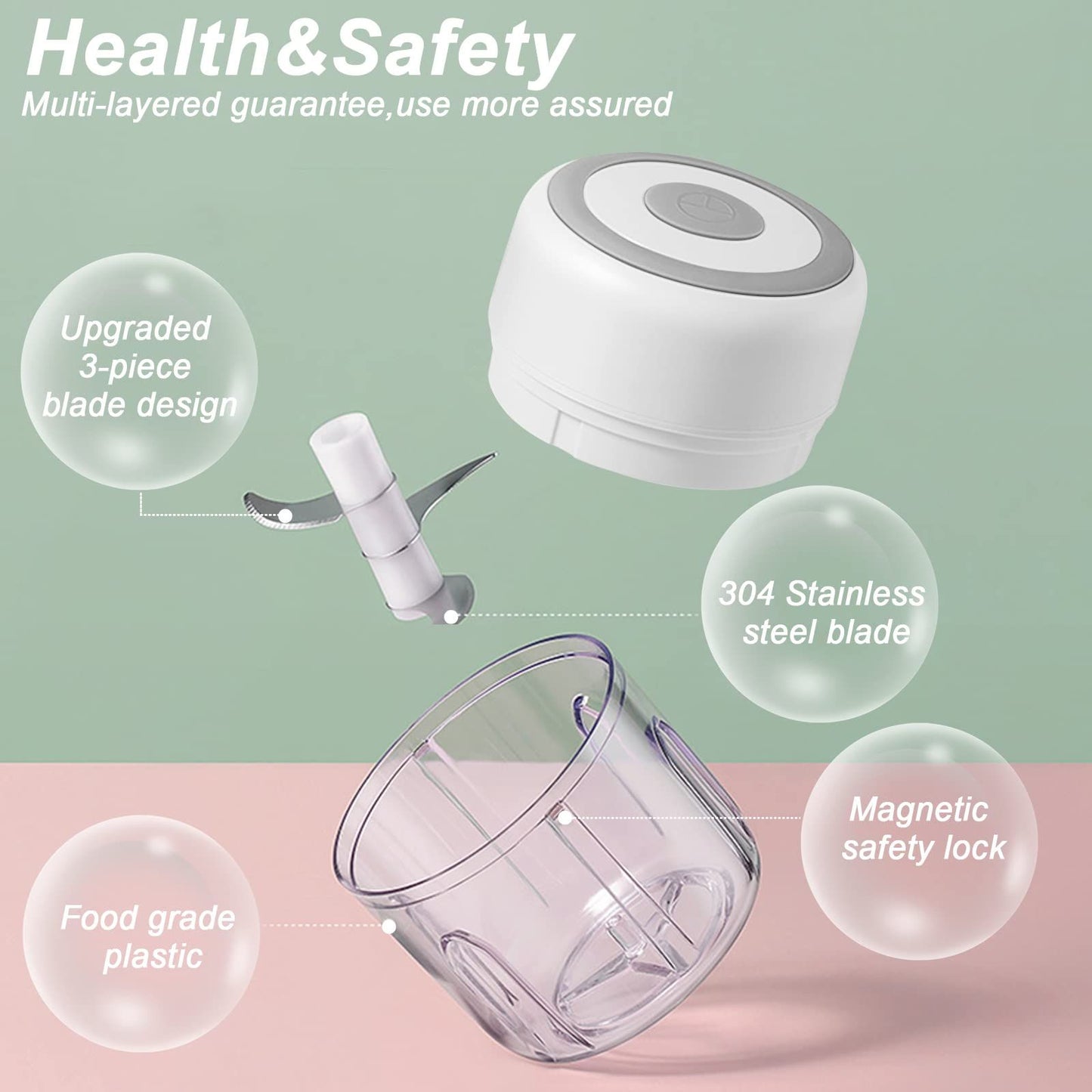 Electric Garlic Chopper, 250ML Vegetable Chopper, Food Chopper, USB Mini Garlic Mincer, Onion Chopper, Portable Small Food Processor for Garlic, Ginger, Chili, Vegetables （white）