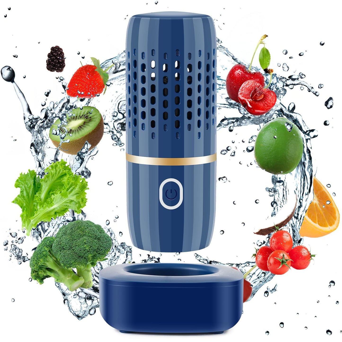 Fruit and Vegetable Purifier Cleaner Washing Machine Capsule Shape Disinfection  Purification Technology for Cleaning Grains Rice Meat Seafood, Blue (high-end charging version)