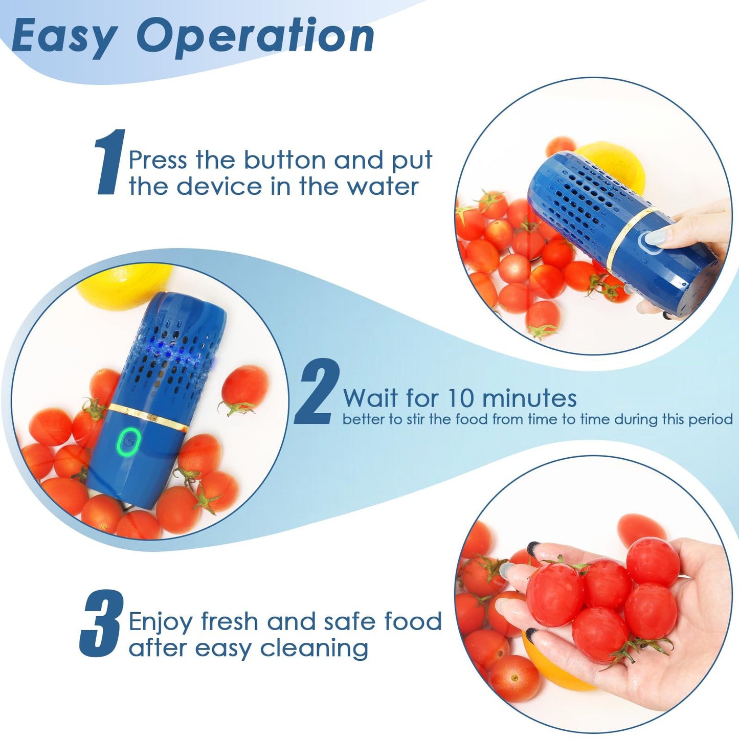 Fruit and Vegetable Purifier Cleaner Washing Machine Capsule Shape Disinfection  Purification Technology for Cleaning Grains Rice Meat Seafood, Blue (high-end charging version)