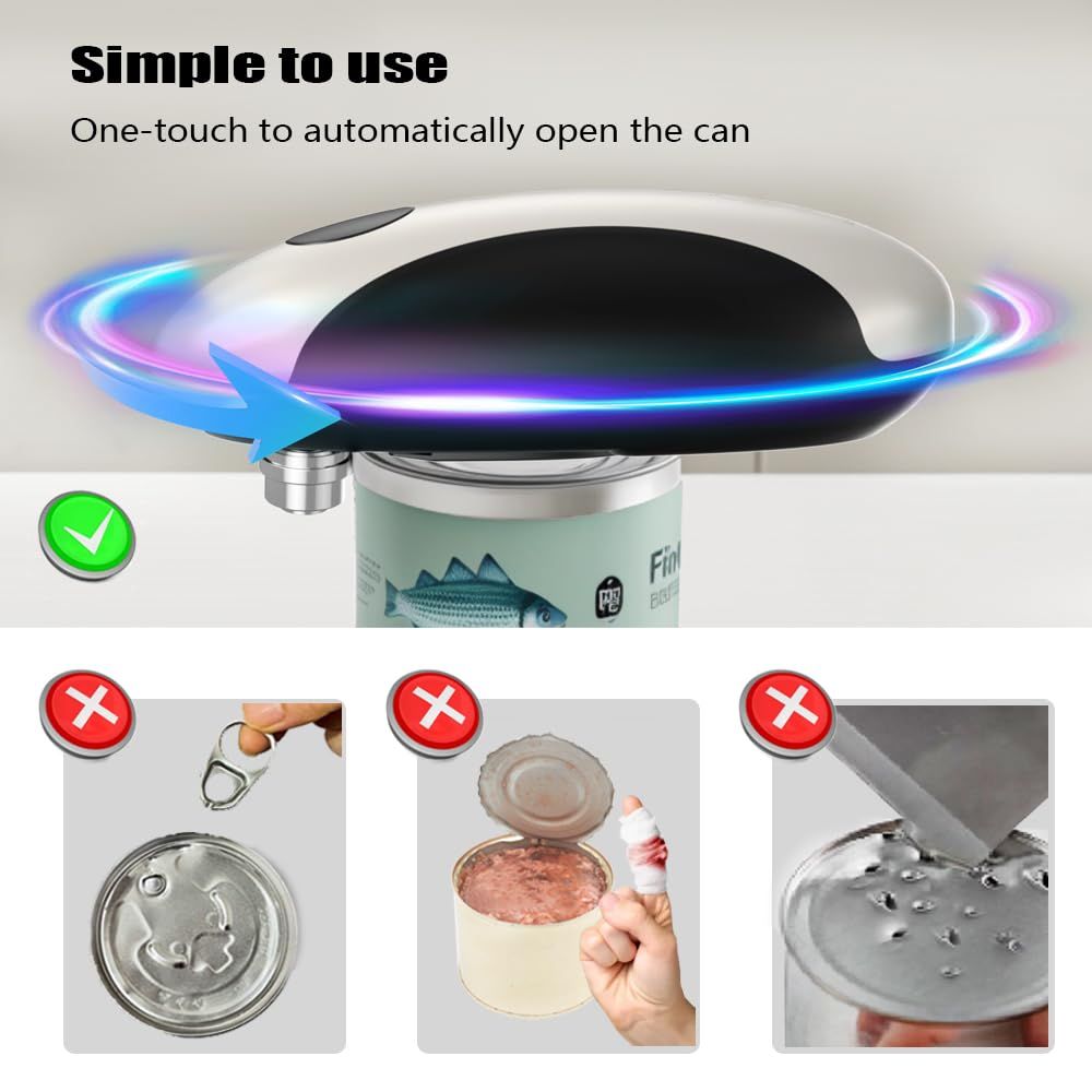 Electric Can Opener, Rechargeable Can Opener Electric Fits Most Can Sizes with Smooth Edge, USB-C Fast Charge Can Opener,One-Touch Automatic Can Openers for Seniors