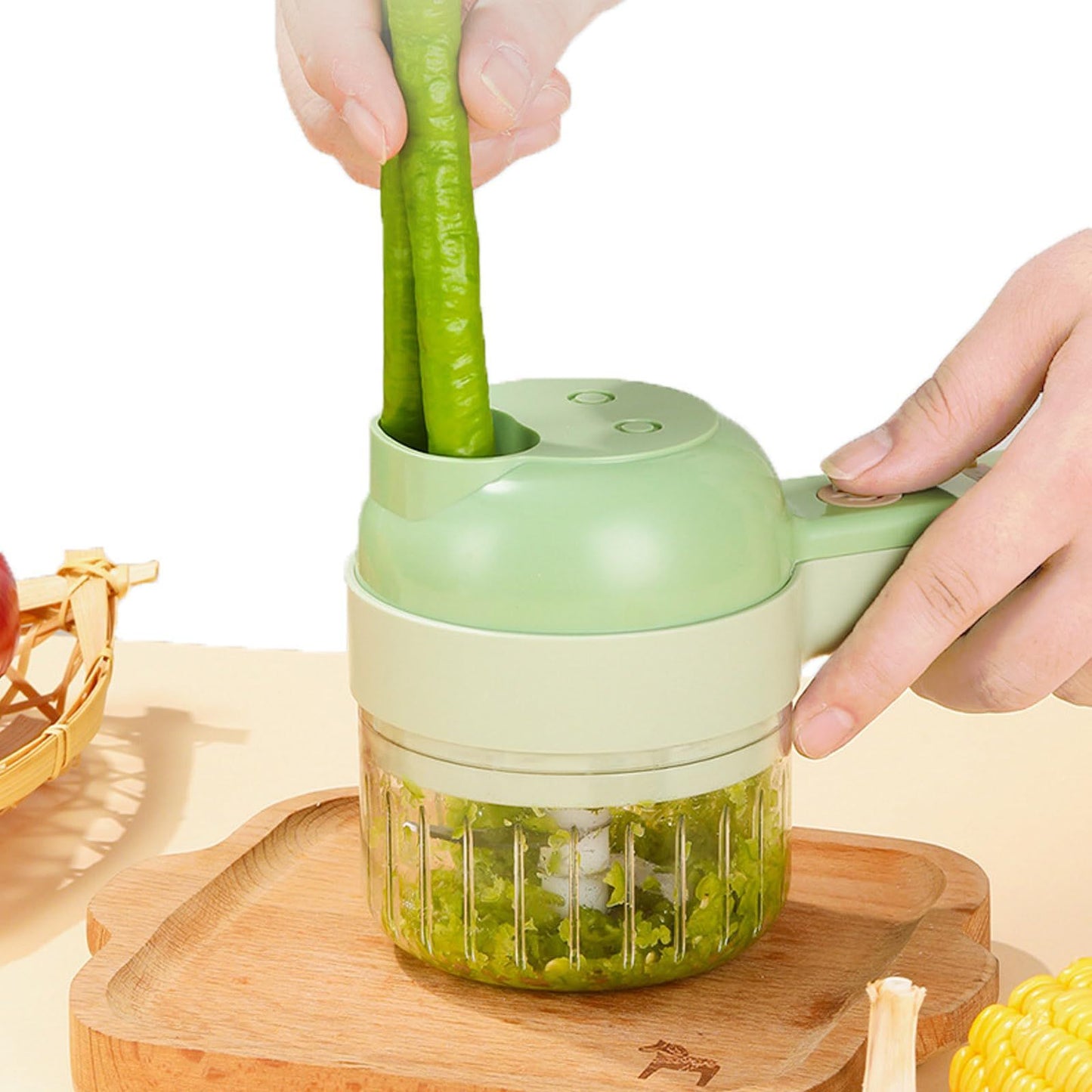 4 in 1 Handheld Electric Food Cutter Set,  Wireless Food Processor for Fruits, Vegetables and Meat Green