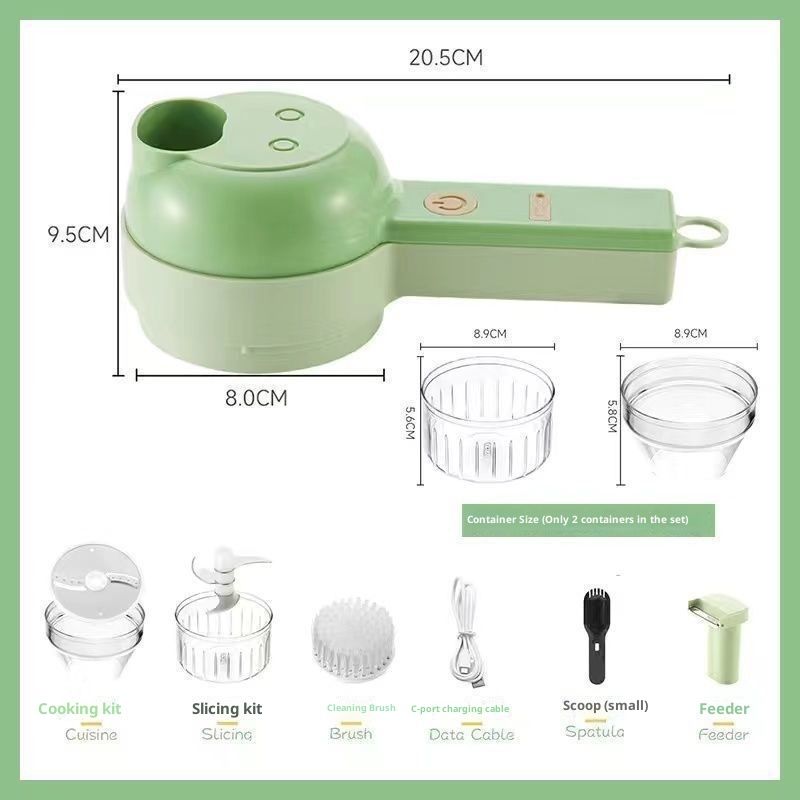 4 in 1 Handheld Electric Food Cutter Set,  Wireless Food Processor for Fruits, Vegetables and Meat Green