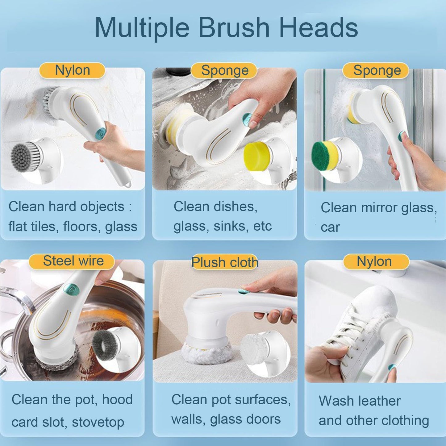Electric Spin Scrubber, Handheld Cordless Rechargeable Electric Cleaning Brush with 5 Replaceable Heads,Power Cleaning Brush for Kitchen, Dish, Floor, Bathroom, Glass24.5*4.5*8.5cm,white