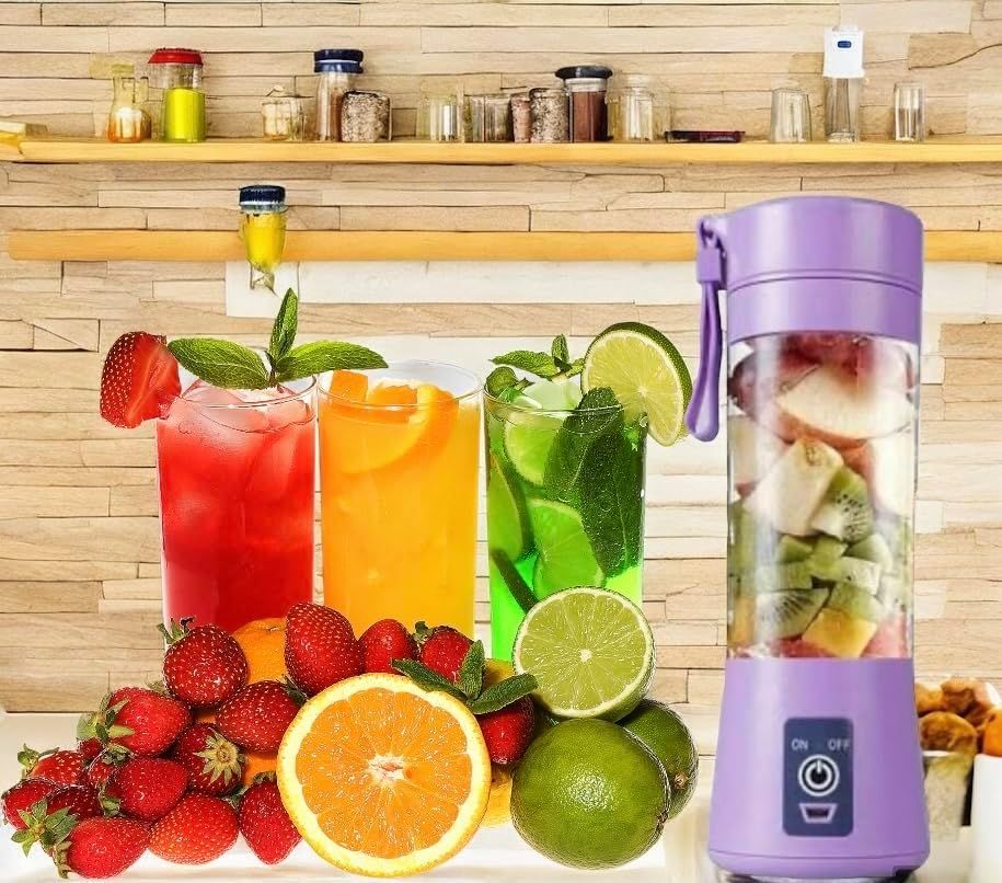 Portable 6 Blades in 3D Juicer Cup,Version Rechargeable Juice Blender Magnetic Secure Switch Electric Fruit Mixer for Superb Mixing 380ml