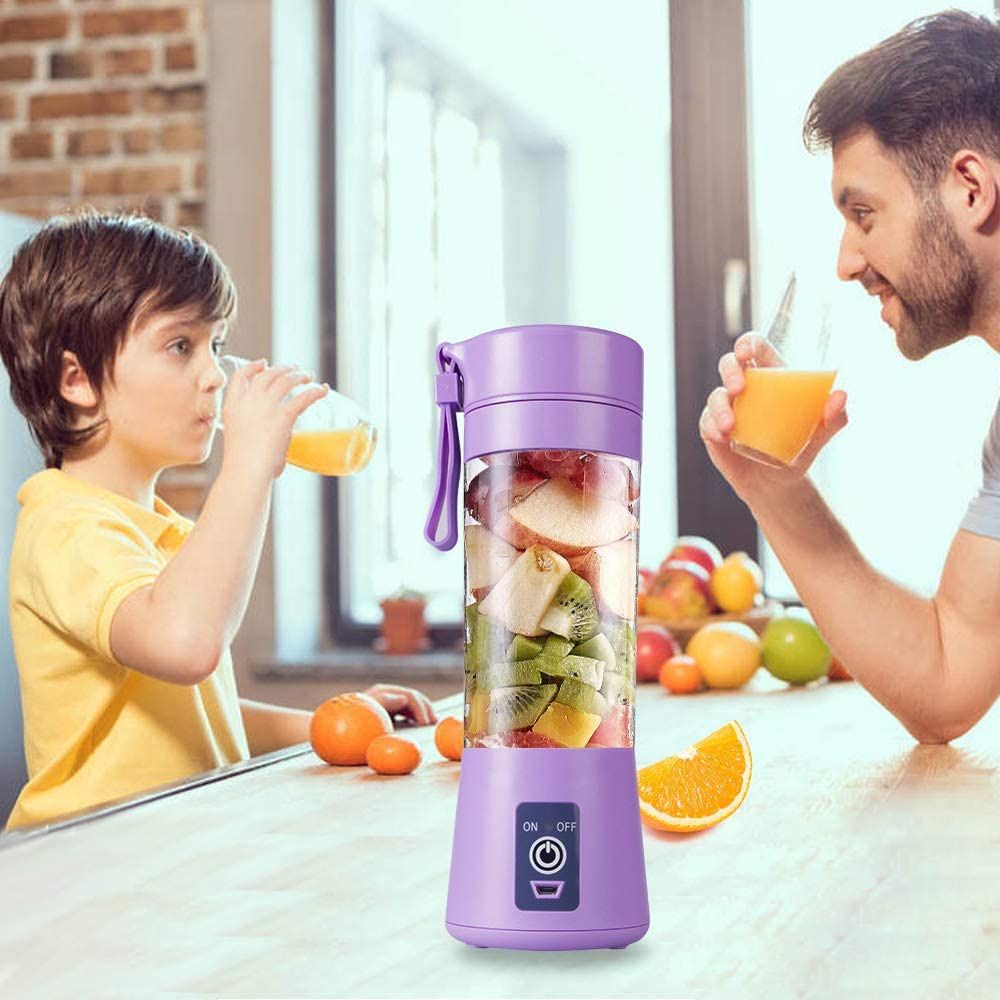 Portable 6 Blades in 3D Juicer Cup,Version Rechargeable Juice Blender Magnetic Secure Switch Electric Fruit Mixer for Superb Mixing 380ml
