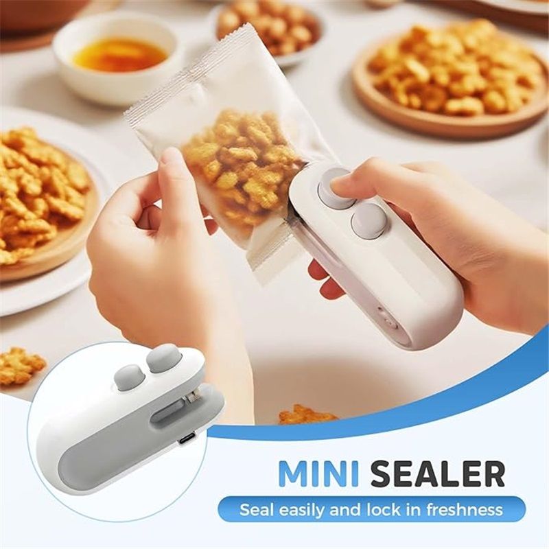 Mini Bag Sealer, USB-C Rechargeable 2 in 1 Heat Seal with Cutter and Magnet, Resealer Machine for Snack Bags (2 pcs, White and Blue)