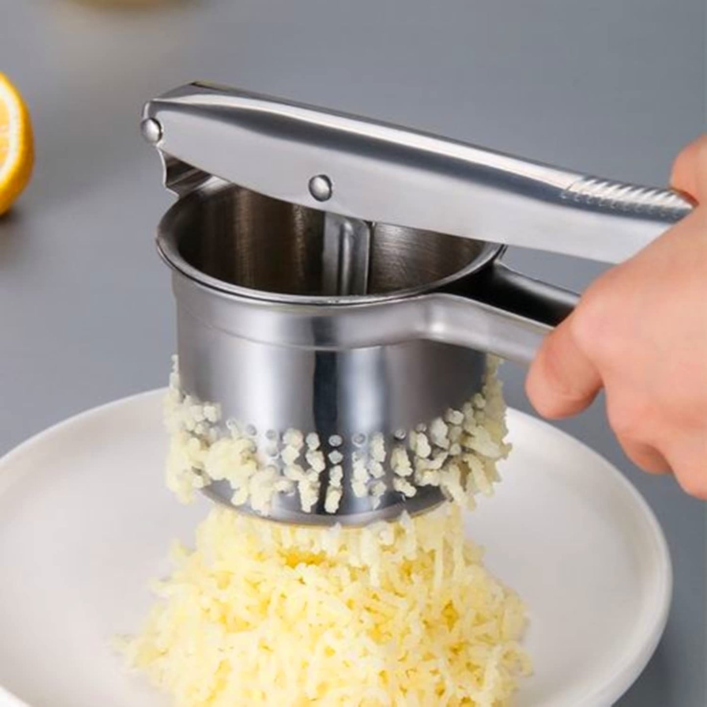 Heavy Duty Stainless Steel Mashed Potato Masher with Ergonomic Handle, Press and Mash Kitchen Gadget, Make Fluffy Smooth Mashed Potatoes & PressVegetables