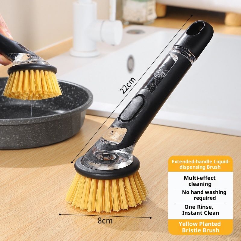 Refillable Soap-Dispensing Dish Brush with Replacement Head,  for Pot Pan Sink Cleaning Dish Scrubber Brush (Yellow)