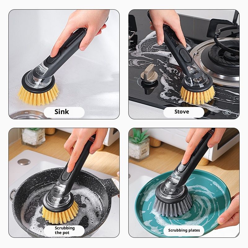 Refillable Soap-Dispensing Dish Brush with Replacement Head,  for Pot Pan Sink Cleaning Dish Scrubber Brush (Yellow)
