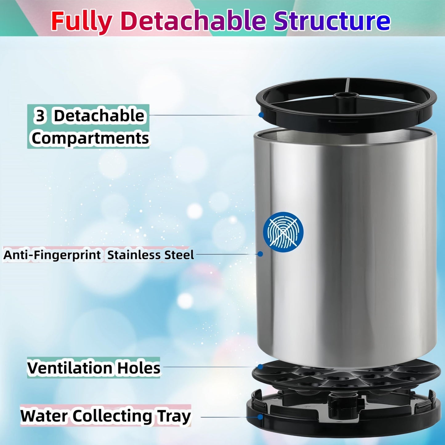 Kitchen Utensil Holder Extra Large 360°Rotating For Counter Organizer Stainless Steel Storage Cooking Silverware Caddy 3 Compartment Flatware Spoon Spatula Tool Cutlery Container（Silvery）18*8.6*13cm