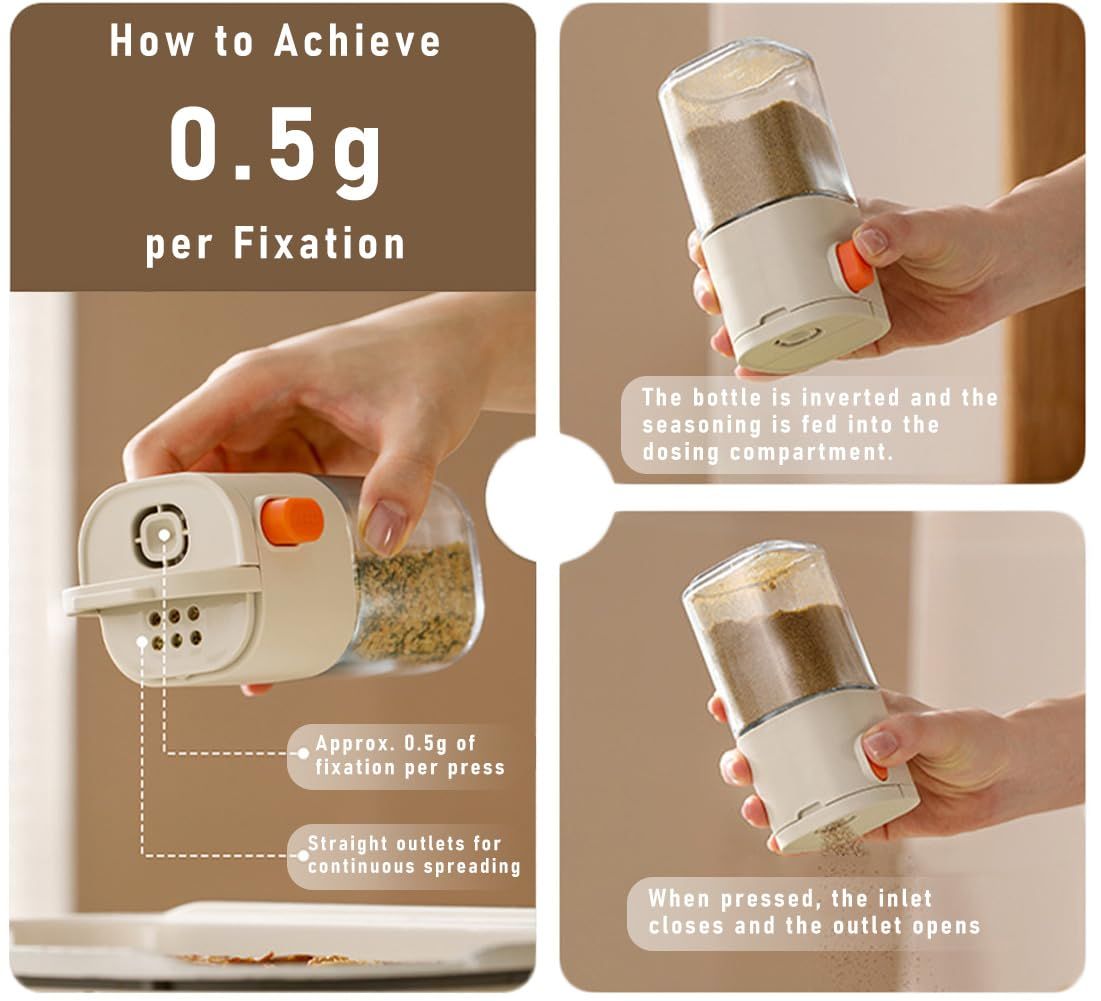 Measure Seasoning Bottle, Salt Shaker or Pepper Shaker, Kitchen Must have, Glass Metering Spice Salt Paprika Pepper Cumin Powder Sugar Dispenser Spice Jar,   (Beige&Yellow)12.5*6.4*6cm,2pcs