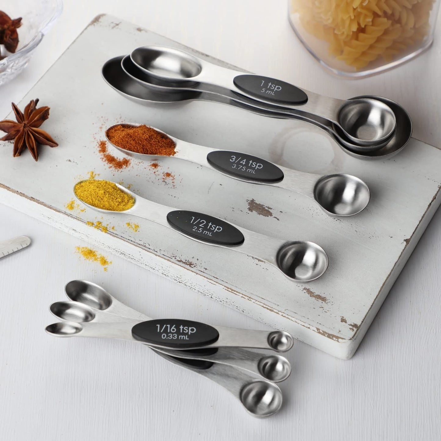 Measuring Spoon Set of 8 Magnetic Measuring Spoons Dual Sided Stainless Steel Measuring Spoons Stackable Nesting Tablespoon Teaspoon, Fits in Spice Jars, for Dry or Liquid Ingredients，black